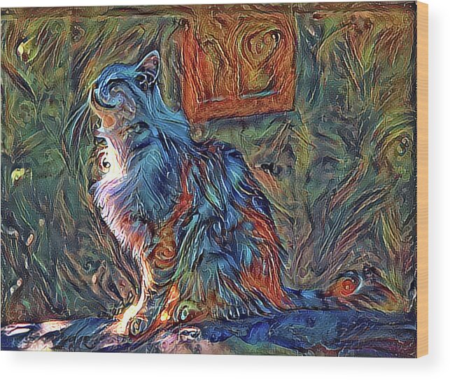 Cat In Sun Wood Print featuring the digital art Sunny Cat 11422 by Cathy Anderson