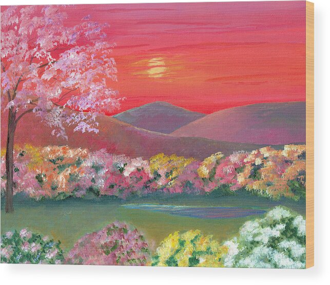 Nature Wood Print featuring the painting Sunset Garden by Elizabeth Lock