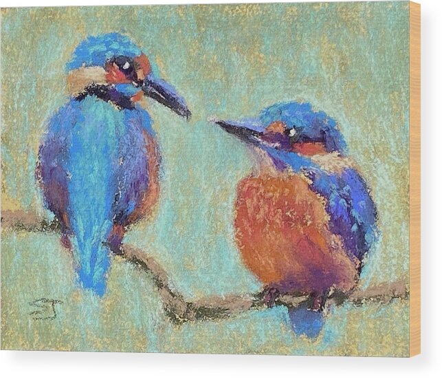 Kingfisher Wood Print featuring the painting Sweet Kingfishers by Susan Jenkins