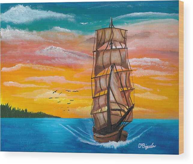 Tall Ship Wood Print featuring the painting Tall ship by David Bigelow
