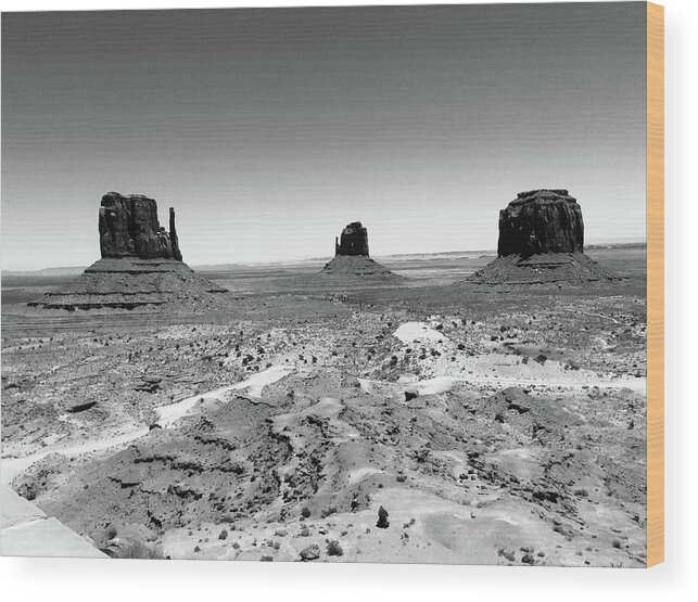 Monument Valley Wood Print featuring the photograph The Captivating Mittens of Monument Valley BW by Calvin Boyer