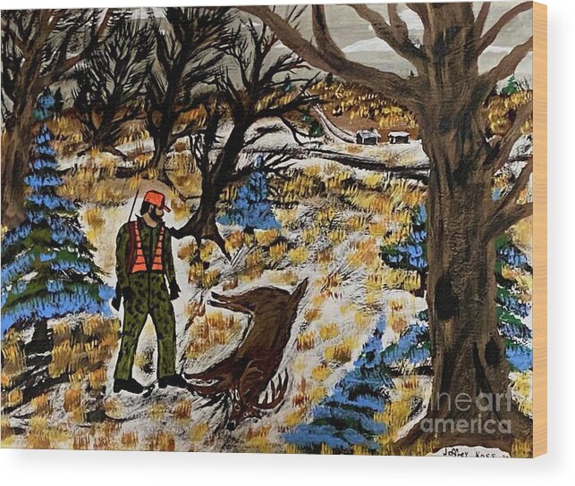 Hunt Wood Print featuring the painting The Deer Hunter by Jeffrey Koss