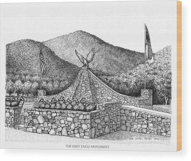 Grey Eagle Monument Wood Print featuring the drawing The Grey Eagle Monument in Black Mountain by Lee Pantas