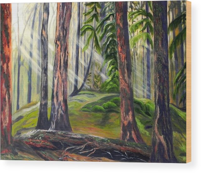 Giant Trees Wood Print featuring the painting The Grove by Erika Dick