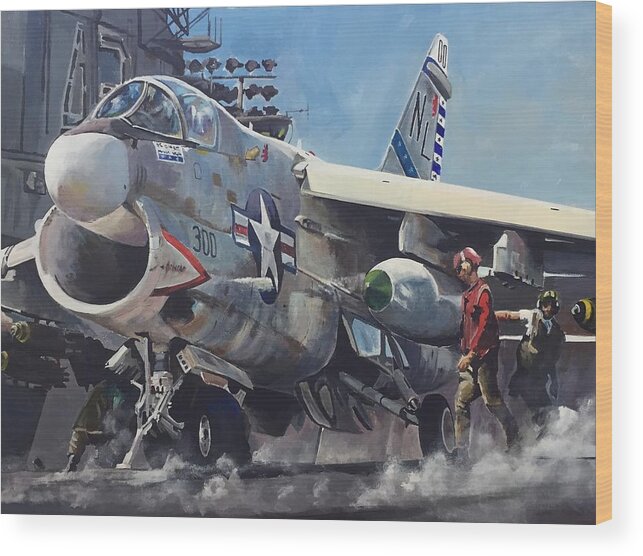 A7e Wood Print featuring the painting The Last Flight by Terence R Rogers
