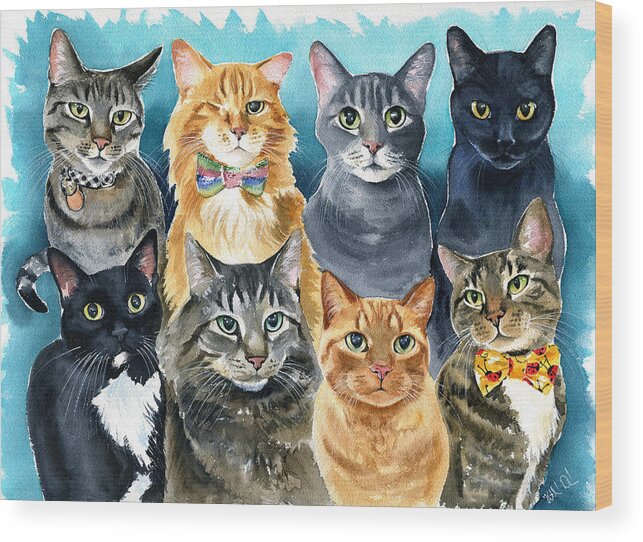 Cats Wood Print featuring the painting The Menagerie by Dora Hathazi Mendes