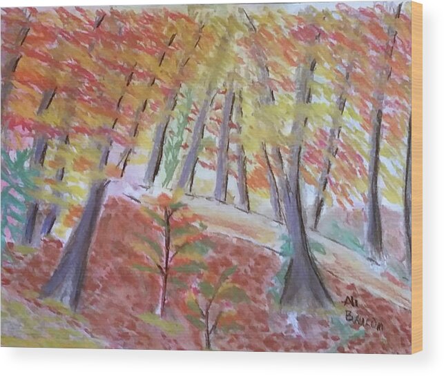 Forest Wood Print featuring the pastel The Narrow Path Abstract Pastel Autumn Nature Scene by Ali Baucom