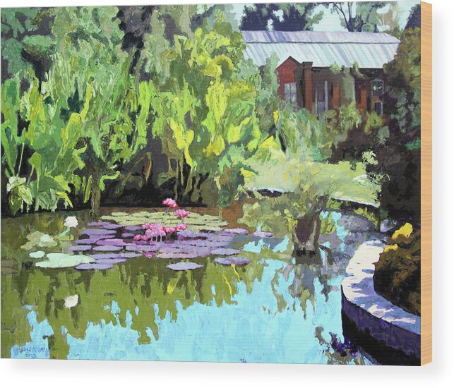 Water Lily Wood Print featuring the painting The Piper Palm House by John Lautermilch