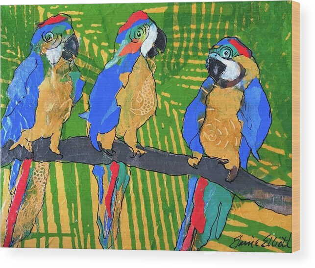 Parrot Painting Wood Print featuring the painting The Red Berets by Elaine Elliott