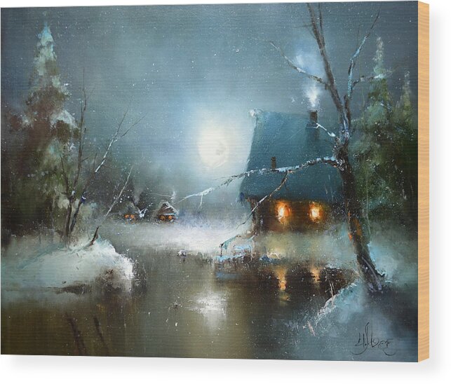 Russian Artists New Wave Wood Print featuring the painting Theater of Moon by Igor Medvedev