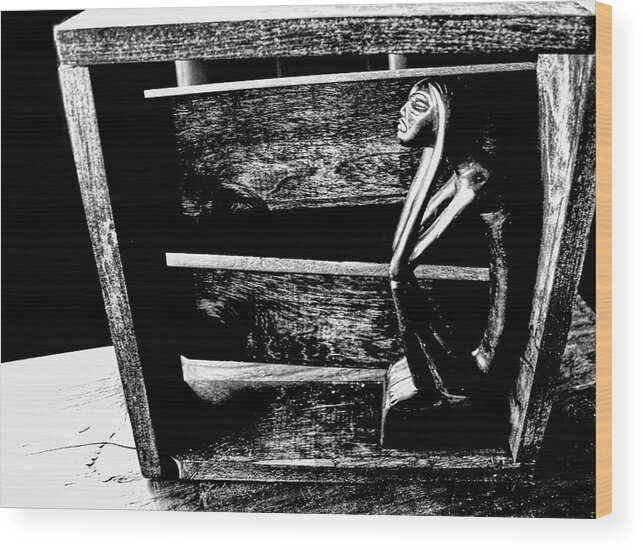 Black And White Wood Print featuring the photograph Thinking Inside the Box by Sally Bauer