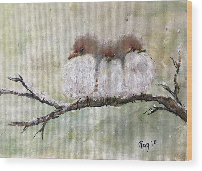 Fairy Wrens Wood Print featuring the painting Three Fat Fluffballs by Roxy Rich