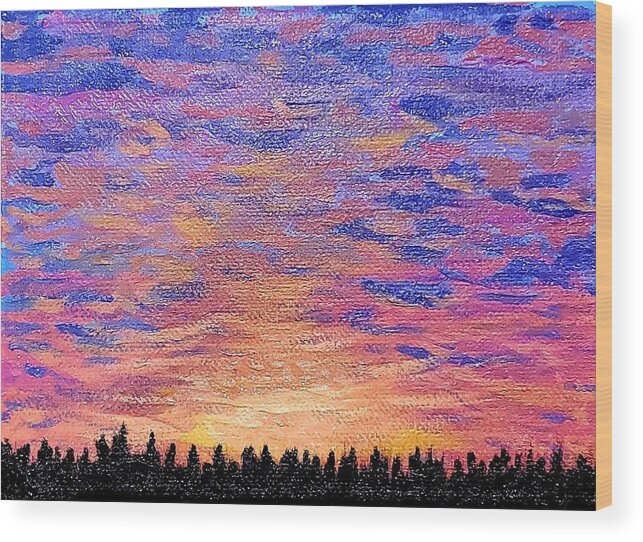 Landscape Wood Print featuring the painting Tiger Striped Sunset by Amy Kuenzie