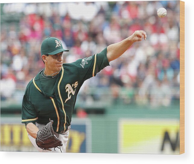 American League Baseball Wood Print featuring the photograph Tommy Milone by Jim Rogash