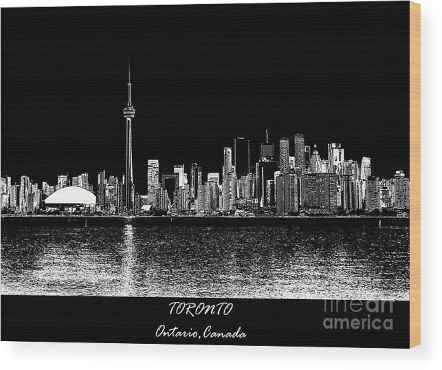 Toronto Wood Print featuring the digital art Toronto Ontario Canada Black and White Skyline Photo 188 by Lucie Dumas