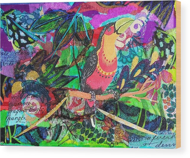 Exotic Bird Wood Print featuring the mixed media Toucan Time by Deborah Cherrin