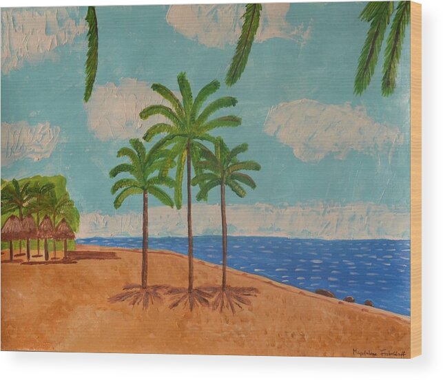 Tropical Scene Wood Print featuring the mixed media Tropical Scene by Magdalena Frohnsdorff