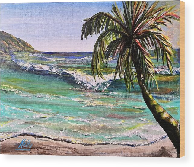 Palm Wood Print featuring the painting Turquoise Bay by Kelly Smith