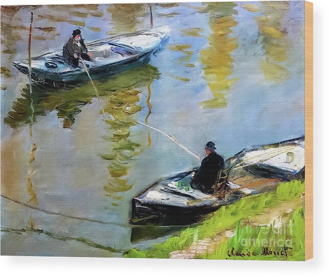 Two. Anglers Wood Print featuring the painting Two Anglers by Claude Monet 1882 by Claude Monet