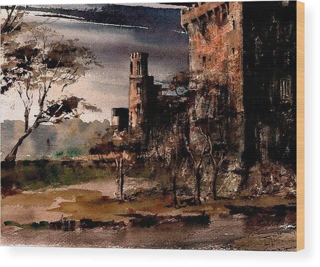  Wood Print featuring the painting Twylight storm on Blarney Castle, Cork by Val Byrne