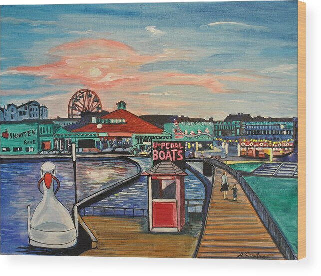 Asbury Art Wood Print featuring the painting U-Pedal the Boat by Patricia Arroyo