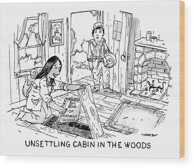 Unsettling Cabin In The Woods Wood Print featuring the drawing Unsettling Cabin in the Woods by Tim Hamilton