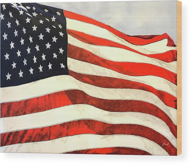 Mask Wood Print featuring the painting US Flag by Guido Borelli
