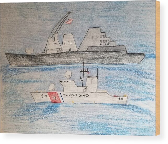 Coast Guard And Navy Wood Print featuring the drawing USCGC Northland by Expressions By Stephanie
