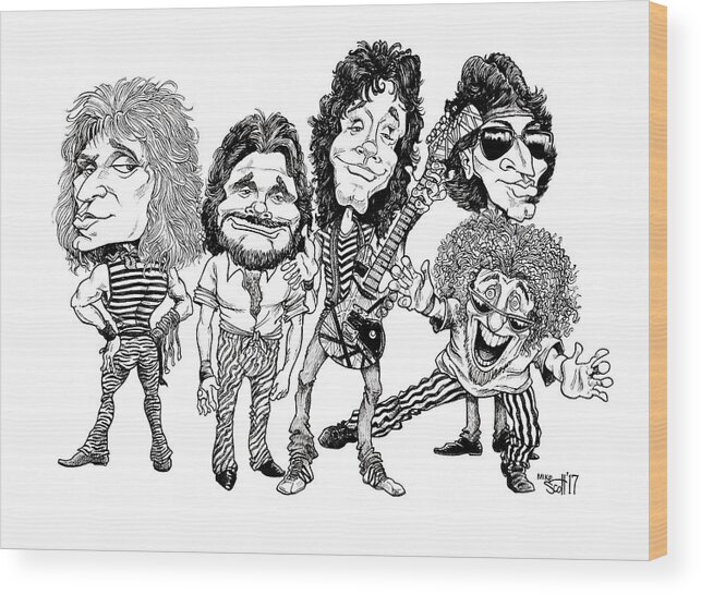 Caricature Wood Print featuring the drawing Van Halen by Mike Scott