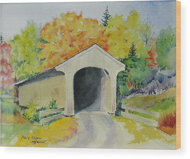 Landscape Wood Print featuring the painting Vermont Covered Bridge by Mary Ellen Mueller Legault