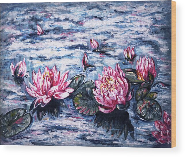 Water Lilies Wood Print featuring the painting Water Lilies - floating in the clouds by Harsh Malik