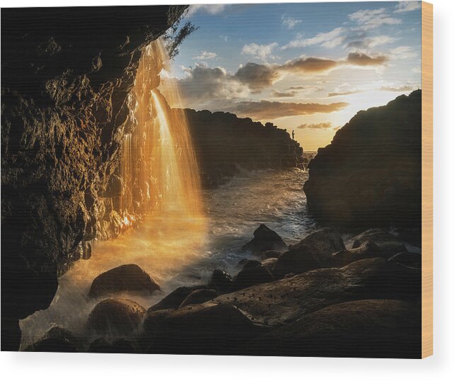 Queens Bath Wood Print featuring the photograph Waterfall near Queens Bath in Princeville Kauai by Steven Heap