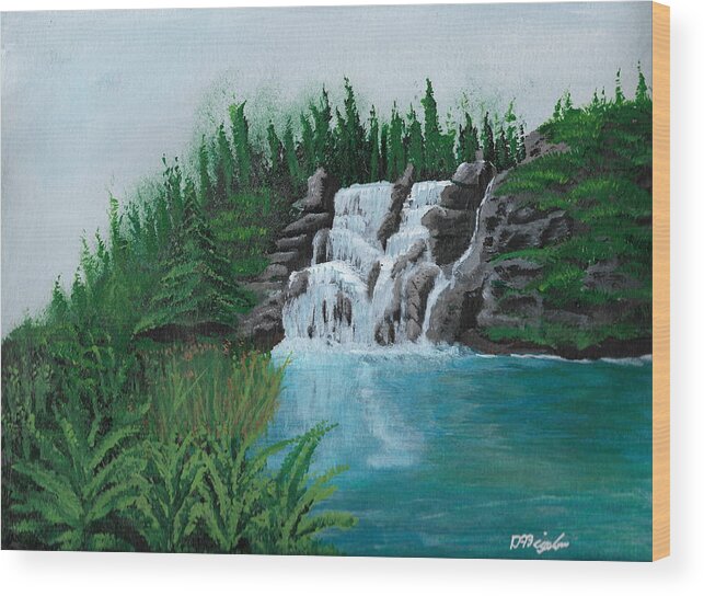 Waterfall Wood Print featuring the painting Waterfall On Ridge by David Bigelow