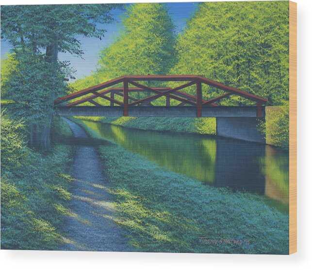 Landscape Wood Print featuring the painting Waterview Bridge by Timothy Stanford