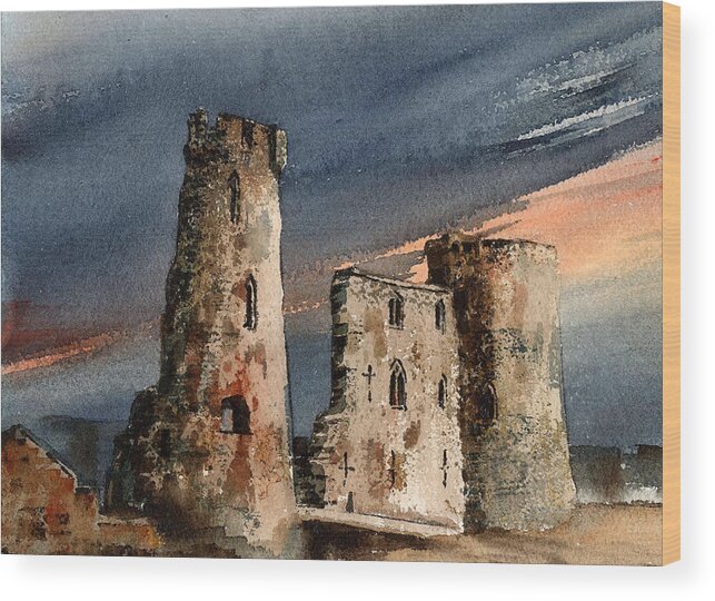  Wood Print featuring the painting Wexford FERNS CASTLE by Val Byrne