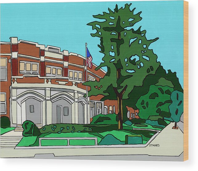 Wheeler Avenue School Valley Stream Long Island Grammar School Wood Print featuring the painting Wheeler Avenue School by Mike Stanko