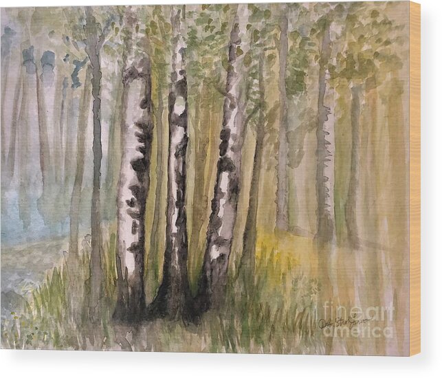 Birch Wood Print featuring the painting White Birch by Deb Stroh-Larson