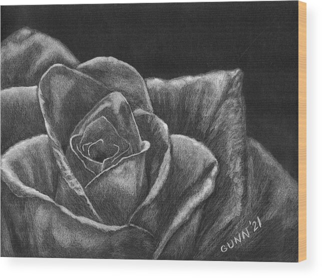 Rose Wood Print featuring the drawing White Rose by Katrina Gunn