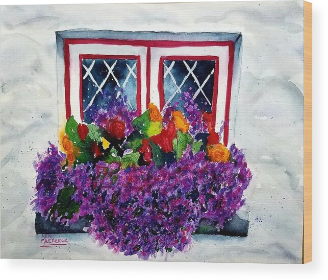 Flowers Wood Print featuring the painting Window Treatment by Ann Frederick