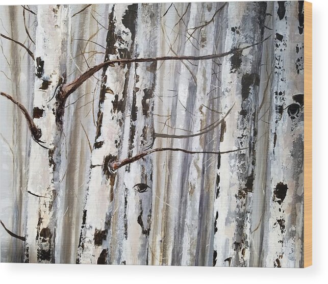 Aspen Wood Print featuring the painting Winter Aspens by Roseanne Schellenberger