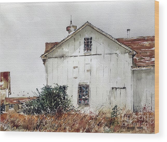 An Old Barn In Winter Wood Print featuring the painting Winter Ice by Monte Toon
