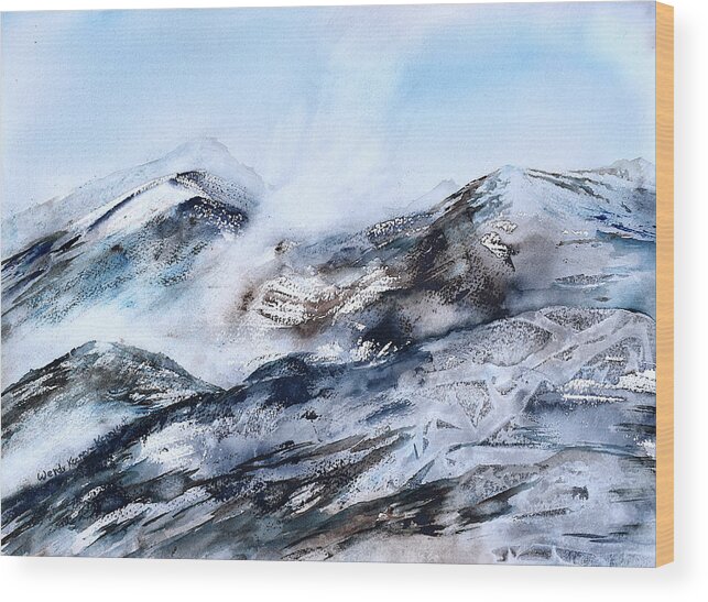 Mountains Wood Print featuring the painting Wintry Mountains #4 by Wendy Keeney-Kennicutt