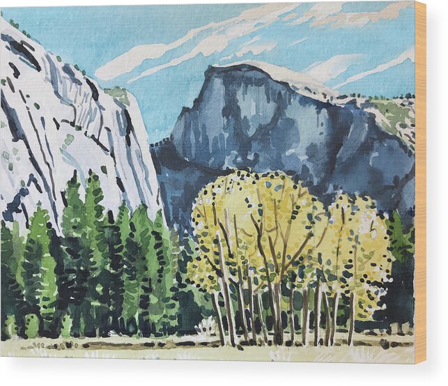 River Wood Print featuring the painting Yosemite half Dome by Luisa Millicent