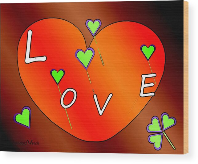 Abstract Wood Print featuring the painting Simple Love Heart - 505 by Irmgard Schoendorf Welch