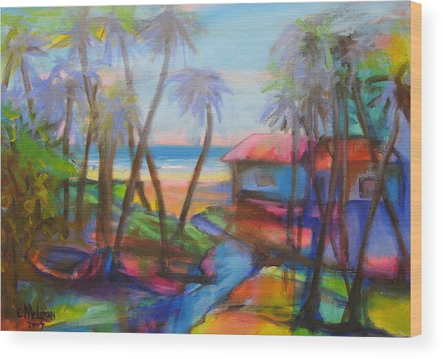 Beach Wood Print featuring the painting Beach House #1 by Cynthia McLean