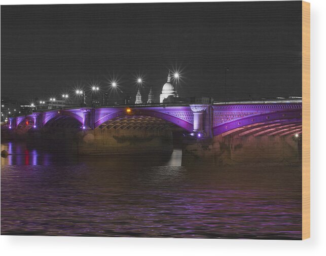 London Wood Print featuring the photograph Blackfriars Bridge London Thames at night #1 by David French