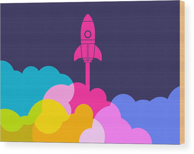 New Business Wood Print featuring the drawing Business Startup Launch Rocket #1 by Smartboy10