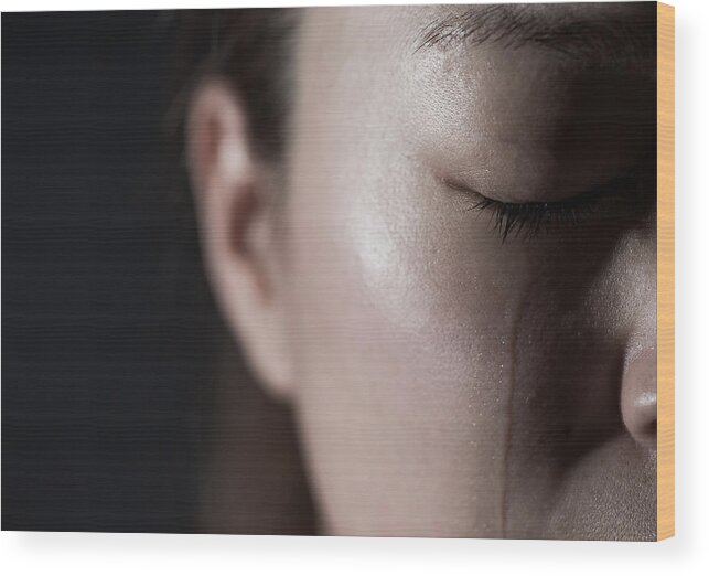 Problems Wood Print featuring the photograph Crying young woman #1 by Yuichiro Chino