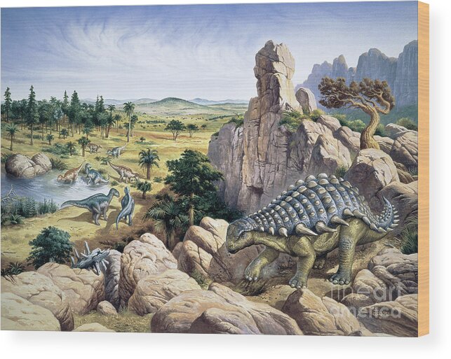 Ankylosaurus Wood Print featuring the photograph Dinosaurs #1 by Christian Jegou