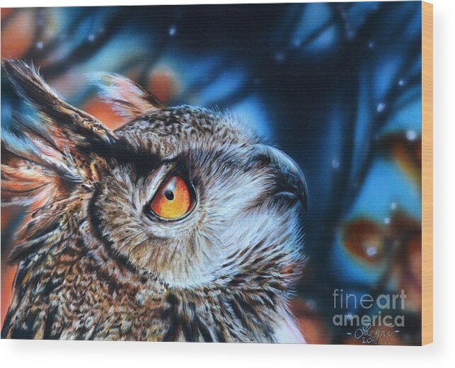 Eagle Owl Wood Print featuring the painting Twilight by Lachri